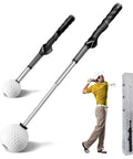 Retractable Golf Swing Trainer With Real Time Feedback Tempo Coach Swing Analyzer Grip Training Aid For Home Practice Indoor Putting Green Portable Golf Practice Gear For Men displayed with a golfer in action.