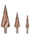 Super Sharp Hss M35 Cobalt Step Drill Bits Set For Stainless Steel And Metal, High Speed Spiral Flute Design With Hex Shank, Perfect For Heavy Duty DIY Projects And Precision Hole Cutting Tasks Like A Boss. Three M35 cobalt step drill bits