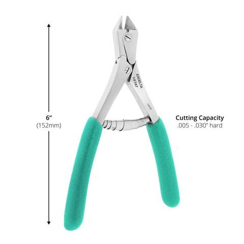 Compound Action Wire Cutter With Stainless Steel Carbide Inserts, 6 Inch Taper Head, Cushioned Anti Static Grip, shown upright