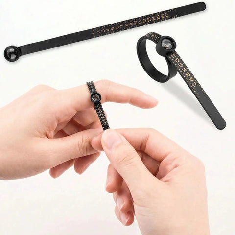 Ring Sizer Kit With 27 Stainless Steel Gauges US Size 0 To 13 Including Half Sizes Two Reusable Finger Belts One With Magnifier And Bonus Polishing Cloth For Men And Women Jewelry At Home measuring finger size with black adjustable belt