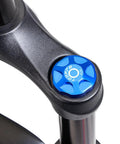 Close-up of blue Front Fork Cap Suspension Cover For Mountain Bikes Aluminum Alloy Air Chamber Guard