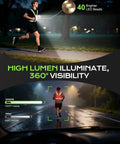LED Reflective Vest With 360 Degree Visibility, 40 Front And Back LEDs, runner wearing vest at night, showing illumination