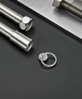 Close-up of 8 Piece Silver Metal Ring Drawer Pulls Handles Vintage Cabinet Knobs For Kitchen And Bath Furniture Hardware Round Drop Ring