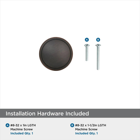 Dope Oil Rubbed Bronze Cabinet Knob 1-1/4 Inch Diameter Ravino with screws, front view