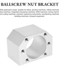 Aluminum Ball Screw Nut Housing Bracket For SFU 2505 And SFU 2510 DSG25H with mounting holes, fits CNC machines, rust-resistant.