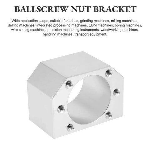 Aluminum Ball Screw Nut Housing Bracket For SFU 2505 And SFU 2510 DSG25H with mounting holes, fits CNC machines, rust-resistant.