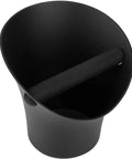 Built Tough Stainless Steel Coffee Knock Box With Non Slip Base And Deep Flared Opening Heavy Duty Espresso Percussion Bin. Black design.