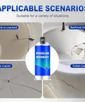 All In One Tile And Stone Crack Repair Kit For Ceramic And Porcelain Floors Fix Chips Cracks And Holes With Easy No Mess DIY Color Match White So You Patch Like A Pro shown with examples of sink, bathtub, tile, and toilet crack repairs