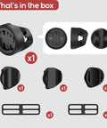 Components of Seat Post Mount For Wahoo TRACKR Radar, Universal Fit For Round 25.4mm To 35.0mm Posts, shown in packaging layout.