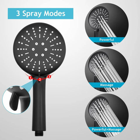 3 spray settings of 8 Inch Rain Shower Head With 11 Inch Adjustable Arm And 60 Inch Hose, High Pressure Handheld Combo in Matte Black