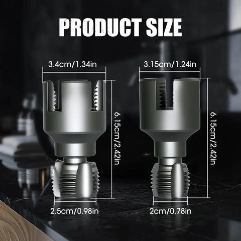 Hoehew Electric Pipe Threader Kit size comparison showing internal and external cutting tools for PVC and PPR pipes.