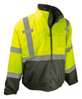 Heavy Duty Waterproof Windproof 3 In 1 Industrial Safety Jacket With Removable Fleece Liner Breathable Workwear Gear in safety green and dark gray.