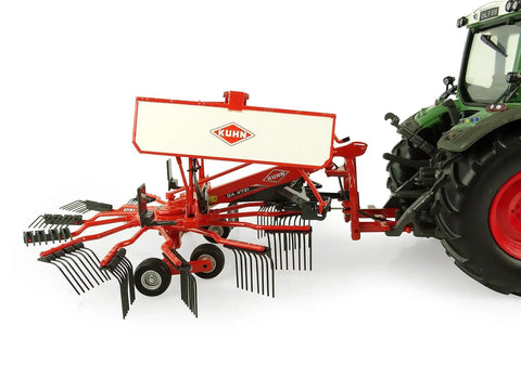 Kuhn GA 4731 GM 1:32 Scale Single Rotor Rotary Rake Die Cast Farm Implement Accessory attached to tractor model