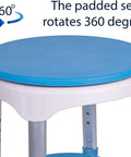 Compact Shower Stool With 360 Degree Rotating Padded Seat Non Slip Bath Bench with blue padded seat detail