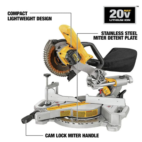 Beefy Cordless Seven And A Quarter Inch Miter Saw 20V Max Tool Only With Integrated Cut Line For Quick Accurate Crosscuts And 11 Stop Miter Detent Crown And Base Capacity For Framing And Trim Projects