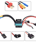 Beefy 3650 5200KV Sensorless Brushless Motor with 60A ESC showing wires and connectors for 1/10 RC cars