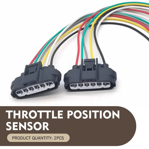 Two Pack Six Pin Throttle Body Pigtail Connector For TPS Sensor, 6-wire wiring harness plug, high temperature plastic, black, 2-pack