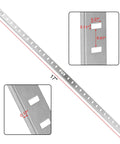 Heavy Duty 17 Inch Pilaster Shelf Brackets Set Of 8 Adjustable Mortise Wall Rails Featuring Rust Proof Galvanized Carbon Steel with measurements.