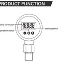 Front view of MEASUREMAN digital remote pressure gauge with 3-digit LED display, three buttons, and 270° rotatable body