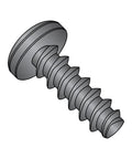 Straight Up Heavy Duty Steel Thread Rolling Screws For Plastic Assemblies With Black Oxide Finish Pan Head Phillips Drive Eight Plus Sixteen Thread Five Eighth Inch Length Pack Of One Hundred viewed from the side.