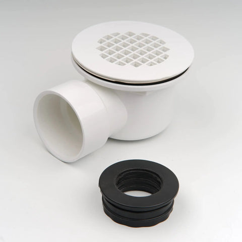 Low Profile Shower Base Drain With Perforated Strainer 1.5 Inch Side Outlet PVC Drain With rubber gasket for trap and drain assembly
