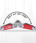 Heavy Duty Magnetic Welding Jig Featuring Rock Solid Grip And Dead Nuts Accurate 20 To 200 Degree Angle Adjustments, set at 20-200 degrees.