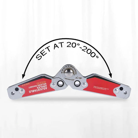 Heavy Duty Magnetic Welding Jig Featuring Rock Solid Grip And Dead Nuts Accurate 20 To 200 Degree Angle Adjustments, set at 20-200 degrees.