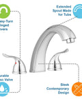 Elegant Widespread Roman Tub Faucet With Chrome Plated Finish Winged Two-Lever Handles and Extended Spout Design