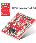 Twenty Piece Capacitive Touch Switch Modules TTP223 2.5 To 5.5V Self Lock Or No Lock For Arduino, red PCB with sensors.