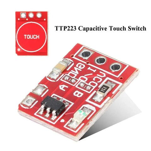 Twenty Piece Capacitive Touch Switch Modules TTP223 2.5 To 5.5V Self Lock Or No Lock For Arduino, red PCB with sensors.