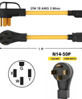 Heavy Duty Nema 14-50P To 6-20R Adapter With 4 Prong Male Plug 250 Volt 50 Amp To 20 Amp Converter For Generator Hookups with 1 ft cable.