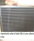 Built Tough 20x25 Water To Air Heat Exchanger Featuring Heavy Duty Front Flange installed in HVAC plenum showing tri-pass coil design.