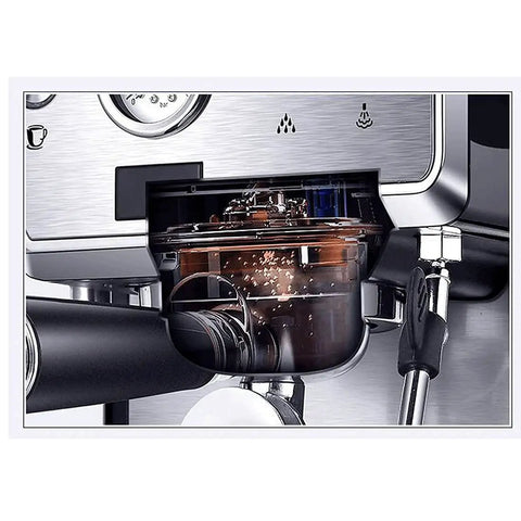 Close-up of 1.7L Semi Automatic Espresso Coffee Maker For Home And Office showing brewing system and control panel