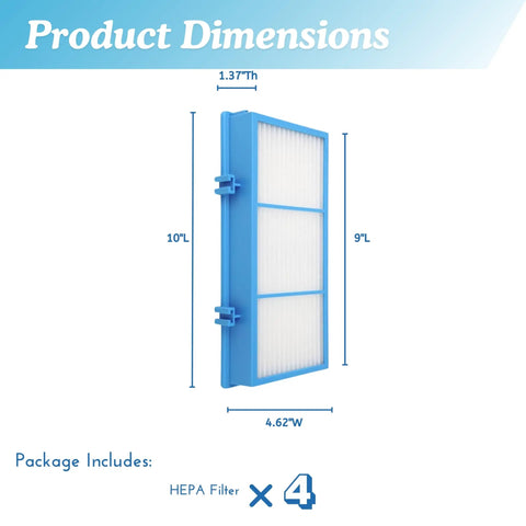 Side view of 4 Pack Replacement HEPA Filter For Holmes AER1 Total Air Purifier HAPF30AT HAP242-NUC with dimensions