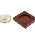 Vintage Compass With Wooden Box For Camping Hiking Fishing And Mountaineering Aluminum Alloy Construction shown with box lid off