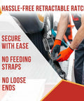 Auto Retract 1 Inch By 12 Foot No-Ratchet Ratchet Straps With Coated S Hooks For Motorcycles ATVs And Bikes being secured