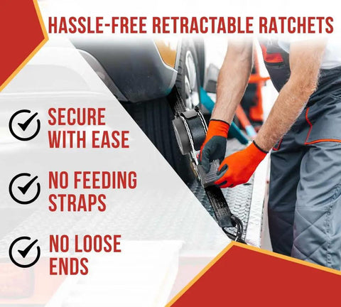 Auto Retract 1 Inch By 12 Foot No-Ratchet Ratchet Straps With Coated S Hooks For Motorcycles ATVs And Bikes being secured