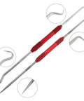 2 Piece Hook And Pick Set With Rolling Flower Handle Multi Angle Hook Picks For Removing Small Fuses Gaskets Springs And O Rings Durable Carbon Steel Tools For DIY And Pro Use, showing detail of red handles and steel tips.