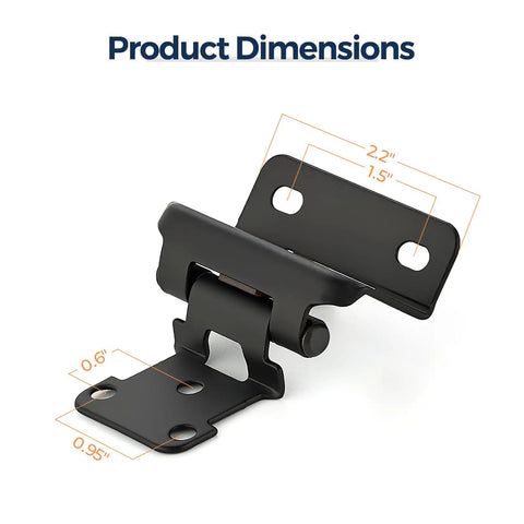 Heavy Duty Self Closing Cabinet Hinges With Smooth As Butter Soft Close For Half Inch Overlay Doors 4 Pack Easy Install Matte Black Finish dimensions shown in inches.