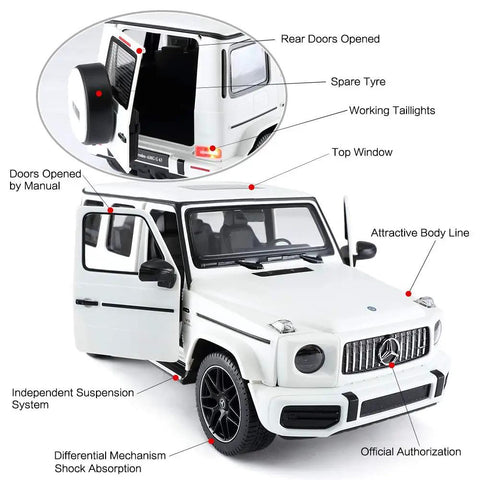 Mercedes AMG G63 Off Road Remote Control Car 1 14 Scale With Doors Open Working LED Lights 2.4Ghz White Color Toy Vehicle