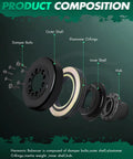 Exploded view of Engine Harmonic Balancer For Toyota Corolla 1998-2008 showing bolts, outer shell, O-rings, inner shell, hub
