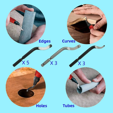 VASTOOLS Deburring Tool Kit with metal-handled blades; includes edge, curved, and straight blades plus 10 extra blades