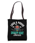 Black canvas tote bag with 'Loud & Proud Dragon Boat Steerer' design, part of Dragon Boat Tote Bag For Racers And Steers collection.