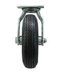 Front view of 8 Inch Pneumatic Caster Wheel With Swivel Plate And Ball Bearing Steel Hub Five Eighths Inch Bore 220 Pound Load Capacity.