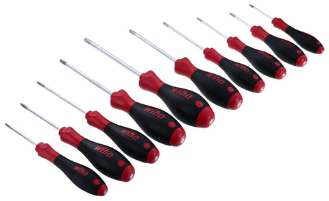 Tamper Resistant Torx Driver Set T7s Through T40s 10 Piece With Soft Cushion Grip Handle, arrayed on white background