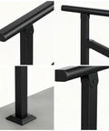 Heavy Duty Two Pack Galvanized Steel Handrails For Outdoor Steps Rust Resistant Black Round safety rails close-up on materials and design.