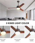 52 Inch Ceiling Fan With Lights And Remote For Indoor Use, Modern Walnut Finish, 3 Reversible Blades, LED Light Kit, 3 light colors