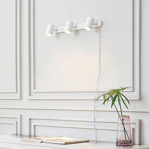 Three Light Plug In Track Lighting With Adjustable Heads In Matte White Finish 22 Inch Length 15 Foot Cord With In Line Switch