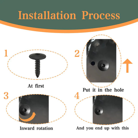 Installation guide for Hardcore Thirty Pack Fender Liner Screws showing the steps of using corrosion-resistant fasteners.