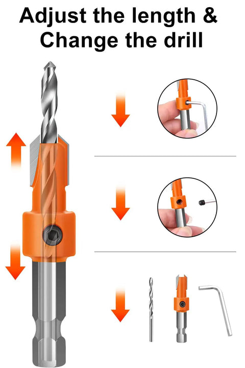 Adjustment process of a Countersink Drill Bit Set With Hex Shank For Woodworking And DIY Projects Ten Piece Multi Size Kit.